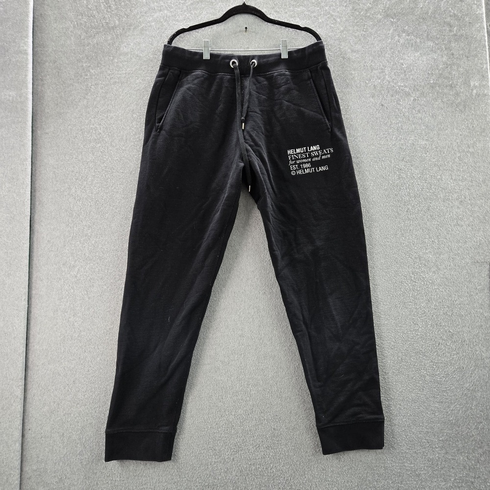 Helmut Lang Men Pants L Black Finest Sweatpants Text Print 30" Inseam Portugal